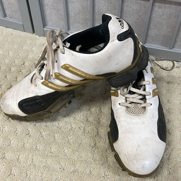 Adidas Powerband Chassis Golf Shoes White/Black/Gold Men’s Size 8 - Picture 3 of 7